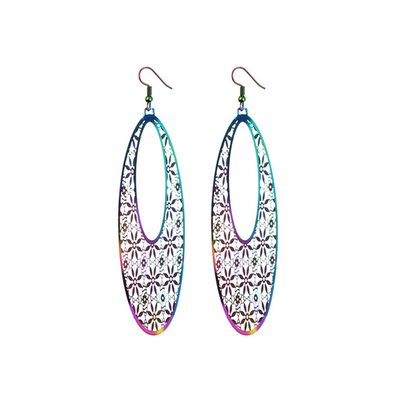 Veile Studios Gradient Super Thin Floral Cut Out Oblong Dangle Earrings