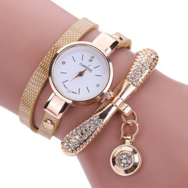 Veile Studios Lady Fashion Watch Leather Water Drill Quartz Chain Gold Watches