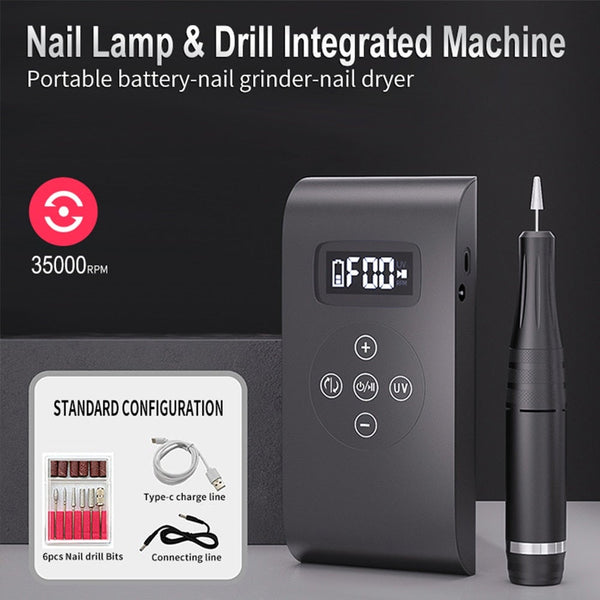 New Rechargeable Electric Cordless Nail Drill Machine 35,000 Rpm & Uv Gel Dryer Lamp Salon Expert Art Manicure Tools