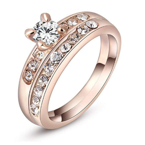 Veile Studios Gold Colour Two Ring Set Big Stone Zircon Crystal Statement Jewelry Rings