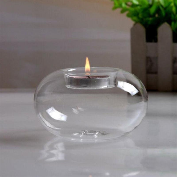 Round Glass Candle Holder For Tealight Candles Decor Candle Holders & Accessories