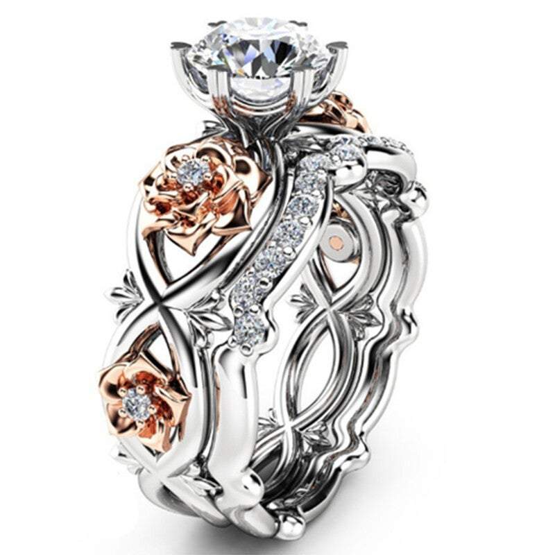 Veile Studios Silver Rose Gold Filled White Sapphire Flower Set Rings