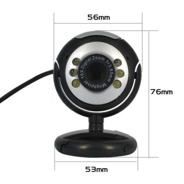 Usb 2.0 Digital Hd Webcam Camera 30.0 Mega Pixels 6 Led With Mic Black Webcams
