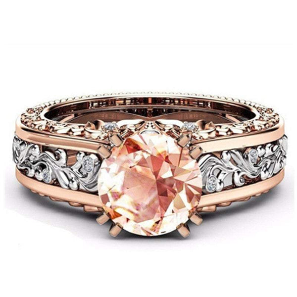 Veile Studios Rings Women Rose Gold Tile Topaz Wedding Engagement Floral Engagement/Wedding Ring Sets