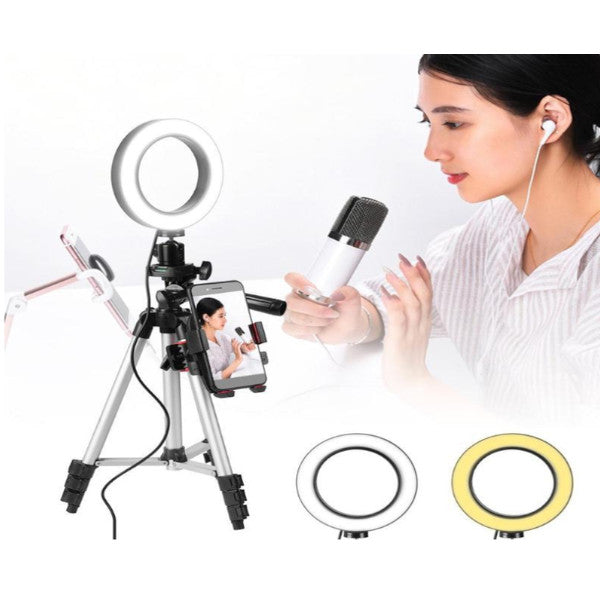5.7In Dimmable Led Ring Light Phone Holder Stand With 35-100Cm Adjustable Tripod