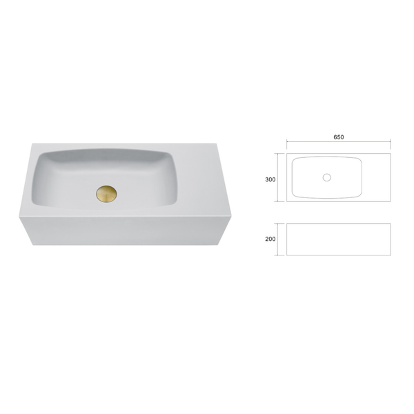 Mito New Concrete Cement Wash Basin Counter Top Matte Black Wall Hung Curved Bathroom Sinks