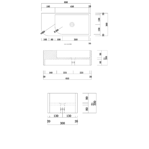 Mito New Concrete Cement Wash Basin Counter Top Matte Dark Grey Wall Hung Bathroom Sinks