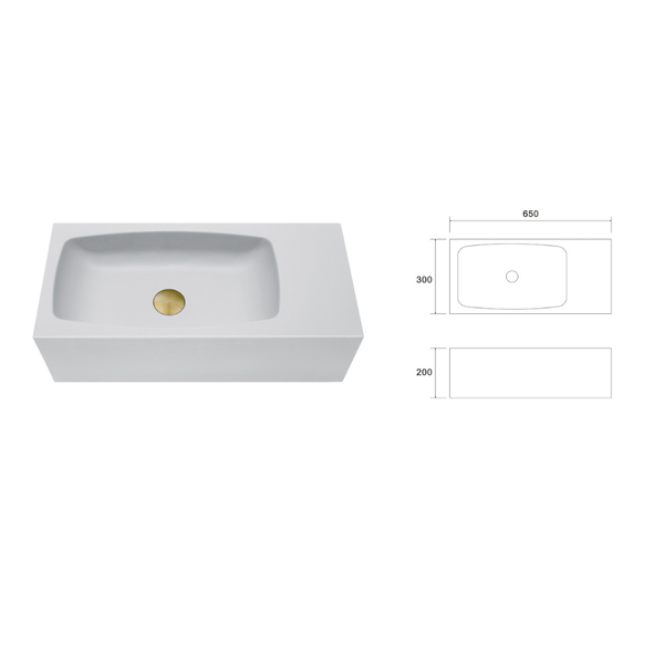 New Concrete Cement Wash Basin Counter Top Matte White Wall Hung Curved