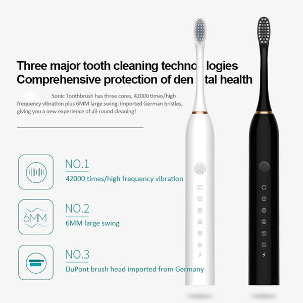 Electric Toothbrushes Ultrasonic Electric Toothbrush Rechargeable Usb Base 6 Mode Adults Sonic Ipx7 Travel Box Holder