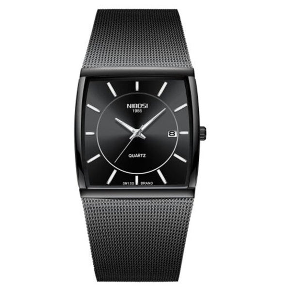 Veile Studios 2338 Men's Square Watch Stainless Steel Waterproof Wrist Black Watches