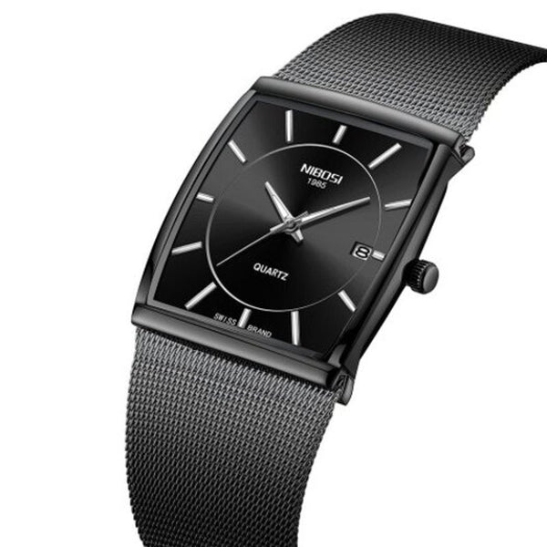 Veile Studios 2338 Men's Square Watch Stainless Steel Waterproof Wrist Black Watches