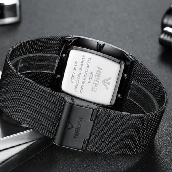 Veile Studios 2338 Men's Square Watch Stainless Steel Waterproof Wrist Black Watches