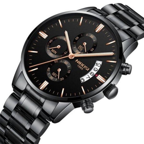 Veile Studios Men's Luxury Fashion Casual Dress Chronograph Quartz Wristwatch Carbon Fiber Black Watches