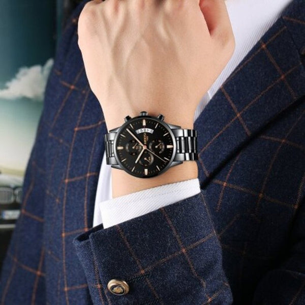 Veile Studios Men's Luxury Fashion Casual Dress Chronograph Quartz Wristwatch Carbon Fiber Black Watches