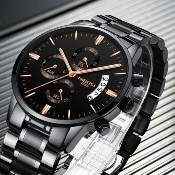 Veile Studios Men's Luxury Fashion Casual Dress Chronograph Quartz Wristwatch Carbon Fiber Black Watches
