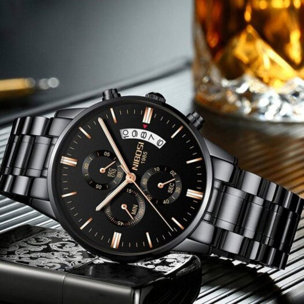 Veile Studios Men's Luxury Fashion Casual Dress Chronograph Quartz Wristwatch Carbon Fiber Black Watches