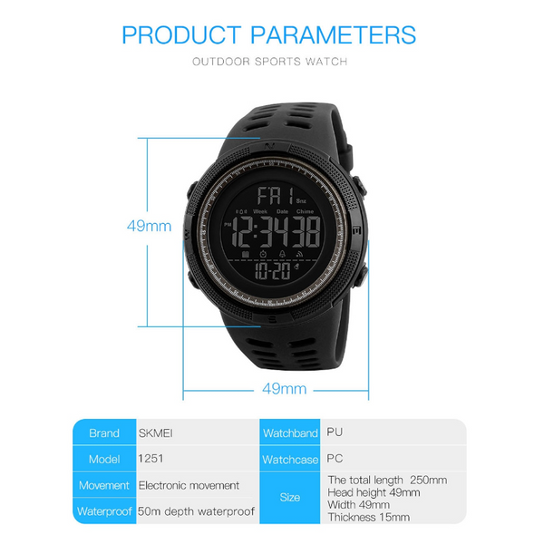 Veile Studios Night Light Sports Electronic Watch Multifunctional Waterproof Black Watches