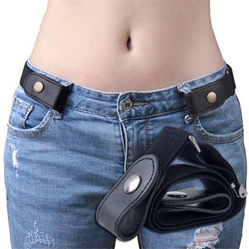 No Buckle Stretchy Elastic Waist Belt For Women / Menjeans Pants Black Belts