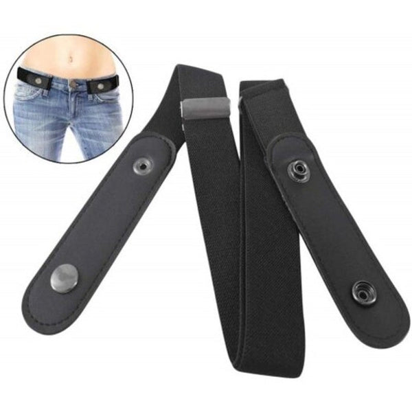No Buckle Stretchy Elastic Waist Belt For Women / Menjeans Pants Black
