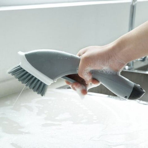 Non Slip Long Handle Automatic Addition Detergent Water Spray Cleaning Brush For Kitchen Gray