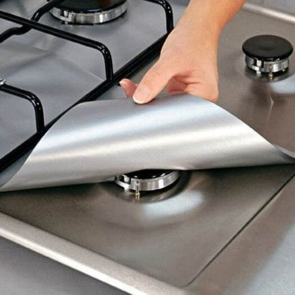 Non Stick Gas Range Protectors Clean Mat Pad Silver Stove Burner Covers