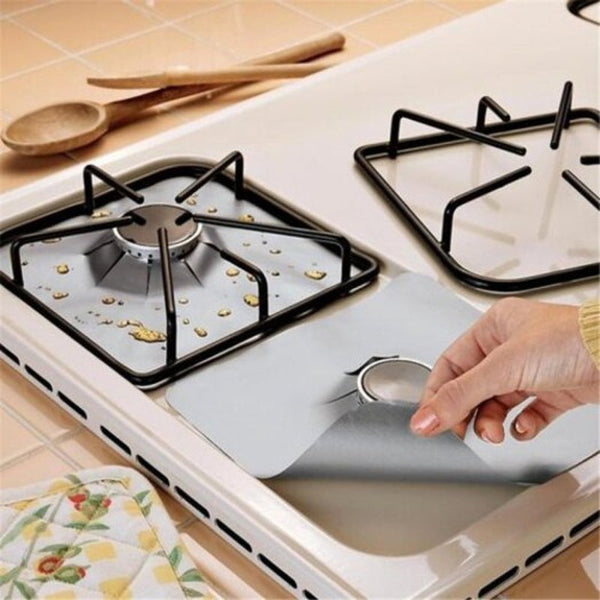 Non Stick Gas Range Protectors Clean Mat Pad Silver Stove Burner Covers