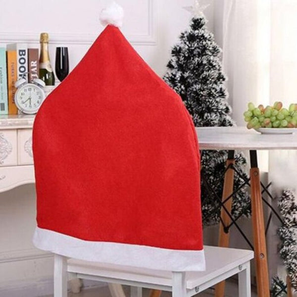 Non Woven Christmas Hats Decorated Chair Cover 4Pcs Red