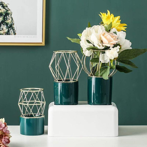 Green Or White Geometric Lantern Vase Decor Vases
