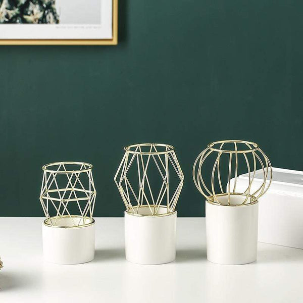 Green Or White Geometric Lantern Vase Decor Vases