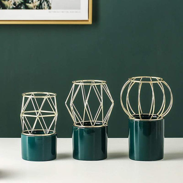 Green Or White Geometric Lantern Vase Decor Vases