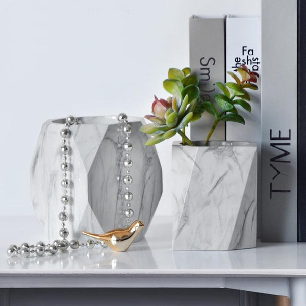 Marble Design Geometric Pot Pen Holder Desk Organiser Storage Boxes
