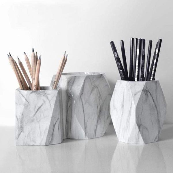 Marble Design Geometric Pot Pen Holder Desk Organiser Storage Boxes