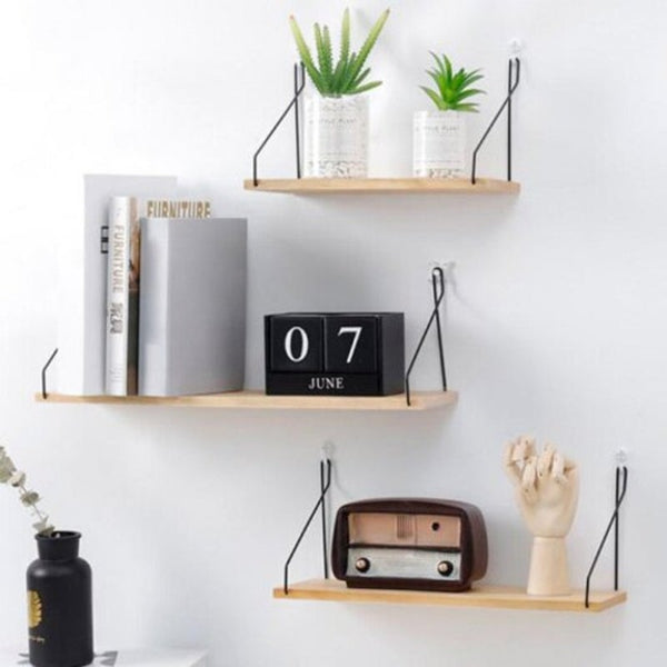Nordic Style Wall Holder Solid Wood Shelving Panel Bedroom Living Room Dormitory Mounted Rack Peach Bookshelves