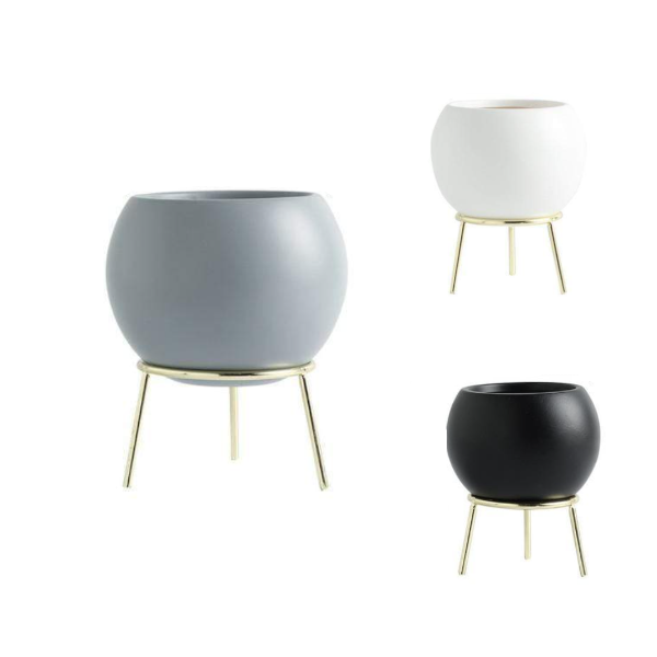 Nordic Ceramic Arc Pot With Metal Stand Decor Plant Baskets Pots Window Boxes