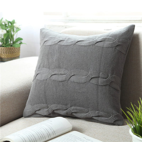 Nordico Handmade Soft Cozy Knit Button Cushion Cover Grey Cushions & Decorative Pillows