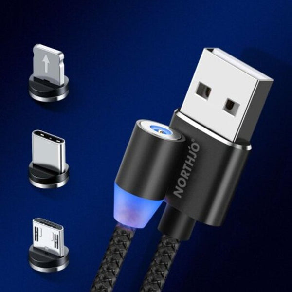 3 In 1 Magnetic Data Charging Cable Usb Type Micro Usbled Indicator Black