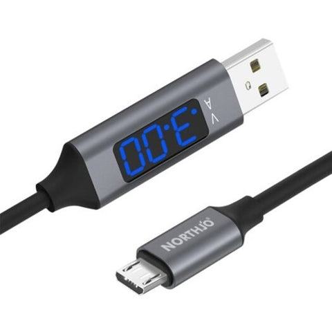 Digital Lcd Display Micro Usb Fast Charging Cable Practical Data Line Gray