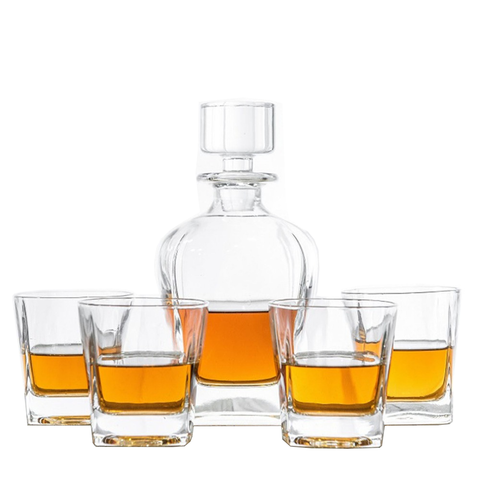Novare Oval Whiskey Decanter Bottle With 4 Glasses Set
