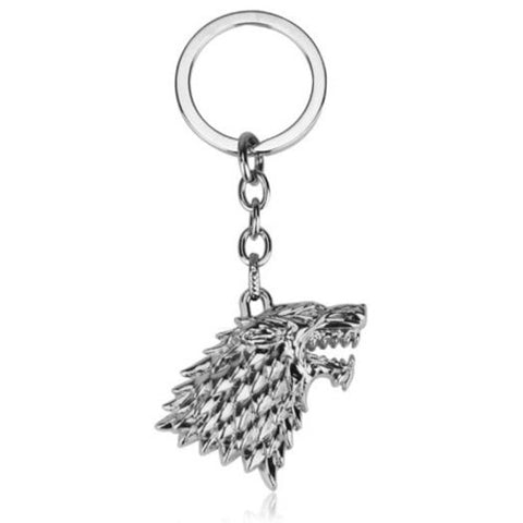 Novelty Keychain With Wolf Head Pendant Silver