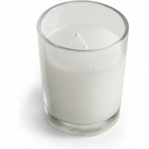 10 White Wax Clear Glass Holder Votive Candle - Wedding Event Centrepiece Table Decoration