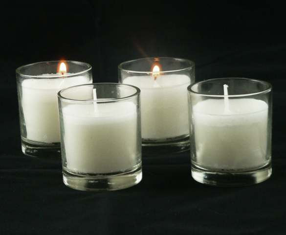 My Decorations 10 White Wax Clear Glass Holder Votive Candle Wedding Event Centrepiece Table Candle Holders & Accessories