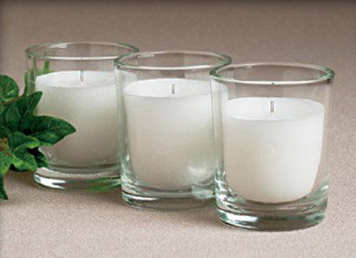 My Decorations 10 White Wax Clear Glass Holder Votive Candle Wedding Event Centrepiece Table Candle Holders & Accessories