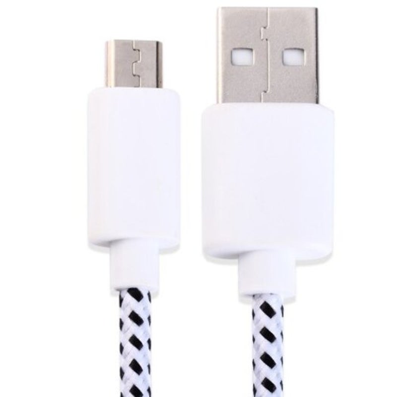Nylon Fabric Round Data Micro Usb Charging Cable 3M White Cables & Adapters
