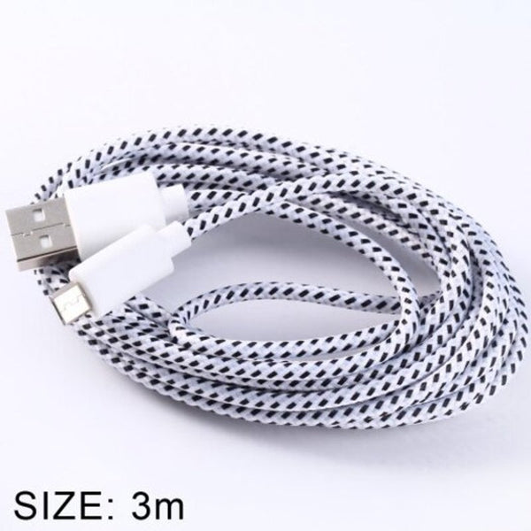 Nylon Fabric Round Data Micro Usb Charging Cable 3M White Cables & Adapters