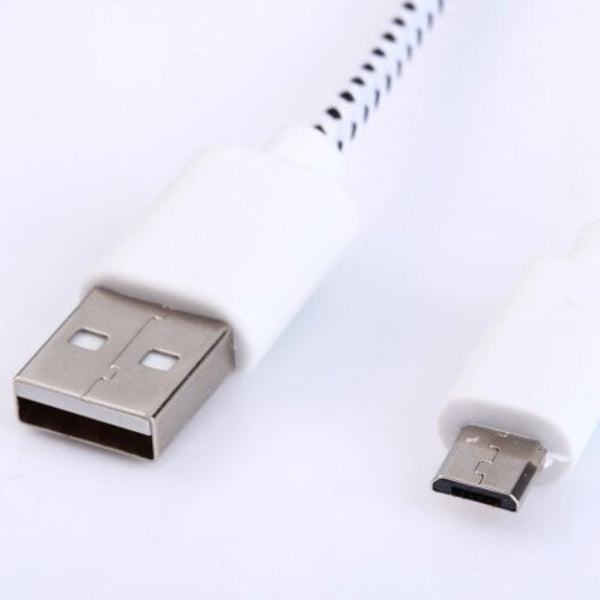 Nylon Fabric Round Data Micro Usb Charging Cable 3M White Cables & Adapters