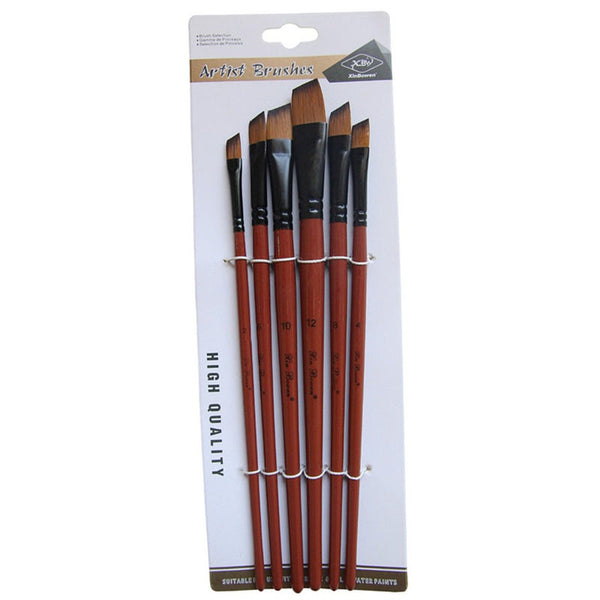 Nylon Hair Wooden Handle Watercolor Paint Brush Pen Set For Learning Oil Acrylic Painting Art Brushes Supplies 6 Pcsset