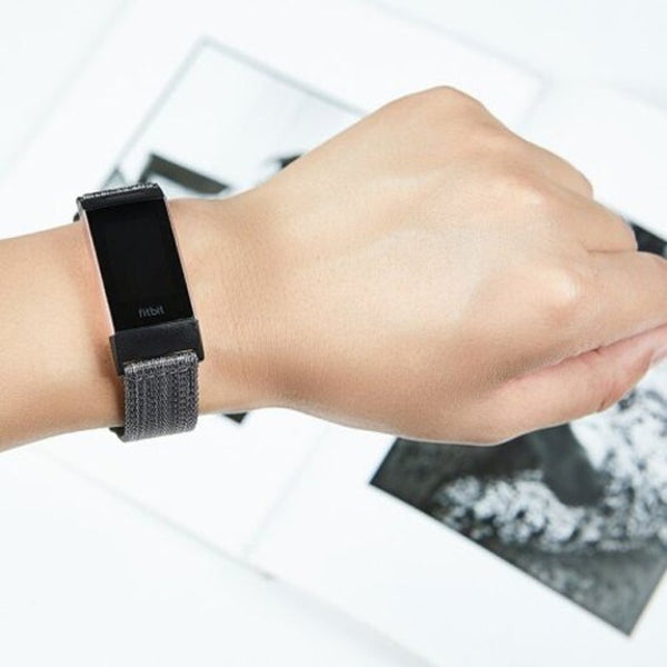Nylon Watch Strap For Fitbit Charge 3 Black Watch Bands