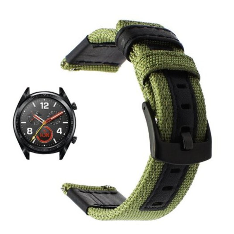 Nylon Woven Leather Watch Wristband Strap For Huawei Gt / Honor Magic Deep Green Watch Bands
