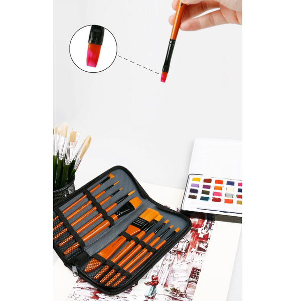 10Pcs Nylon Paint Brush Watercolor Oil Painting Acrylic Multi Function With Bag Artists Brushes