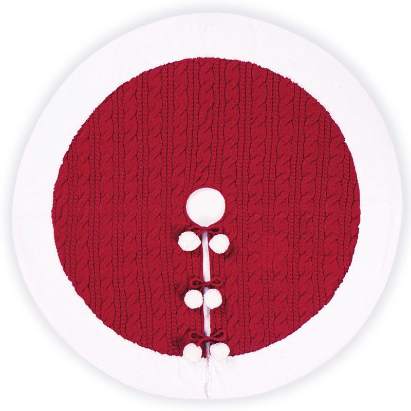 White Pompon Knitted Christmas Tree Skirt Bottom Apron Shawl 24 Inch 36 Seasonal Decorations